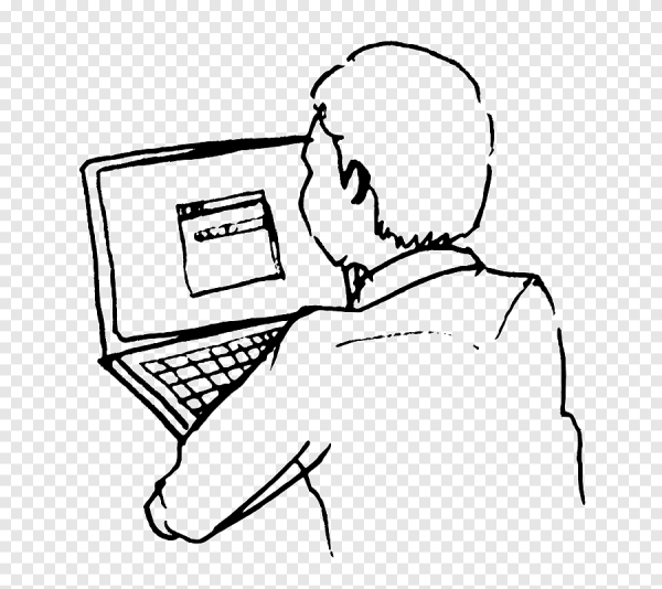 Человек за столом с ПК рисунок