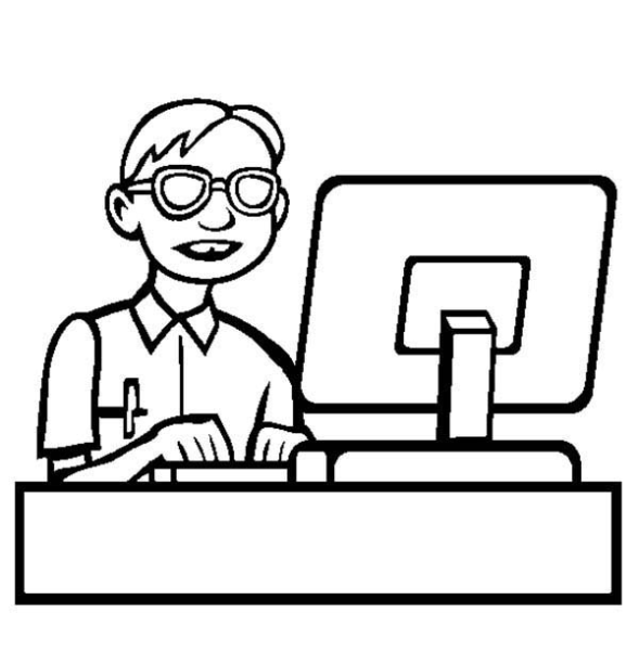 Нарисованный человек за компьютером