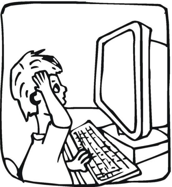 Человек сидит за компьютером рисунок