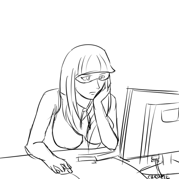 Женщина сидит за компьютером