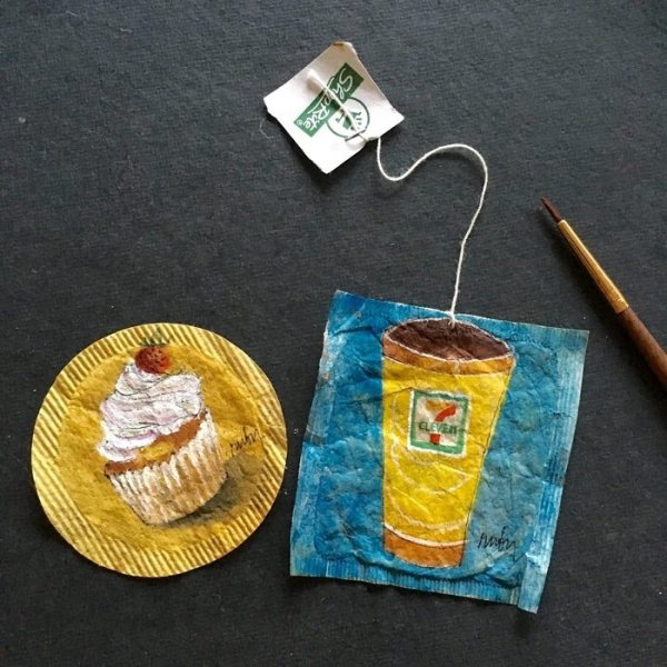 Рисование на чайных пакетиках