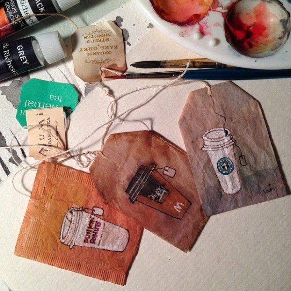 Рисование на чайных пакетиках маркерами