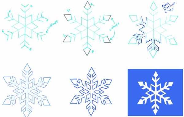 Рисунки снежинок для срисовки