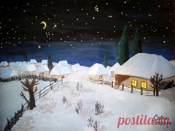 Рисунок на тему зимний вечер