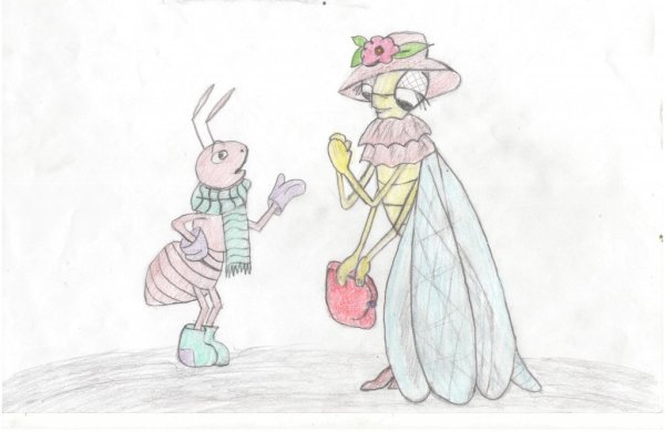 Рисунок к басне Крылова Стрекоза и муравей