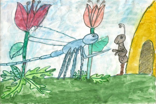 Стрекоза и муравей для срисовки