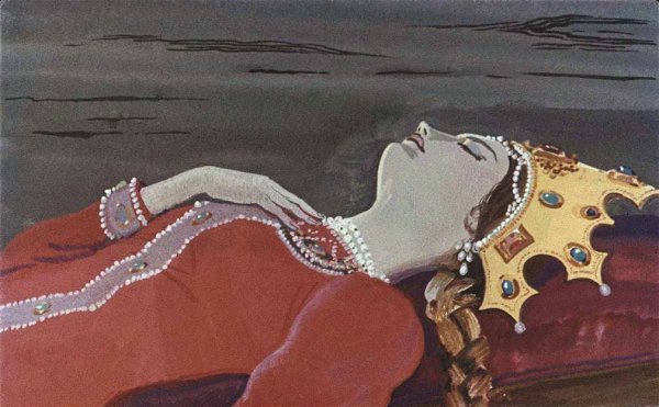 Раскраска из сказки о мертвой царевне и семи богатырях