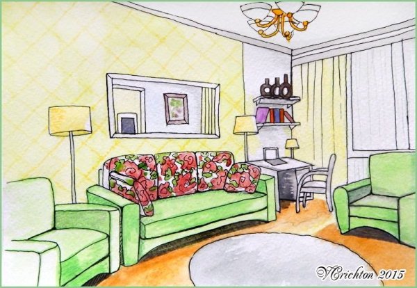Эскизы гостиной в цвете