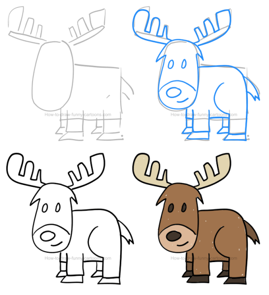 Поэтапное рисование лося для детей