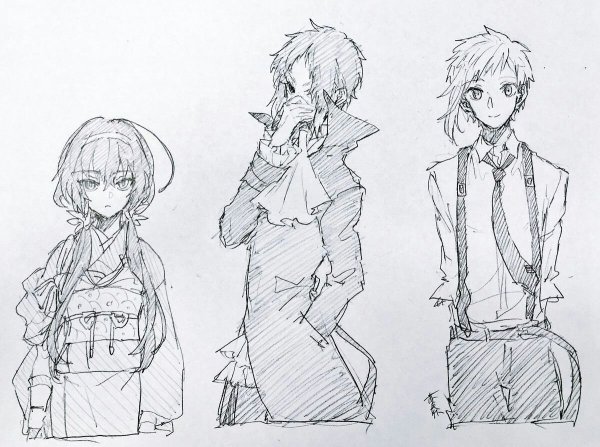 Скетч аниме бродячие псы