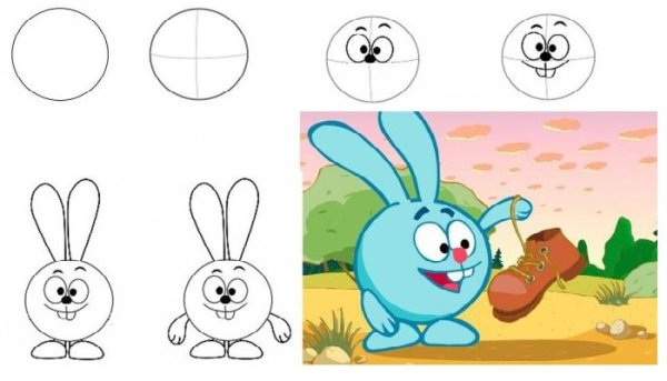 Крош Смешарики нарисовать поэтапно