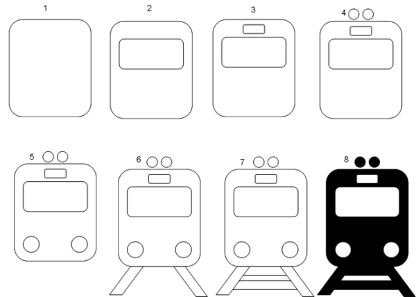 Поэтапное рисование поезда для детей