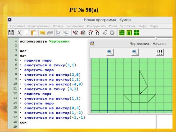 Алгоритм ромба в кумире для чертежника