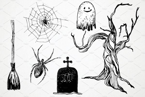 Лёгкие рисунки на Хэллоуин в скетчбук