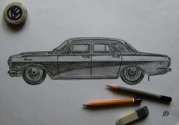 Волга ГАЗ 24 рисунок карандашами