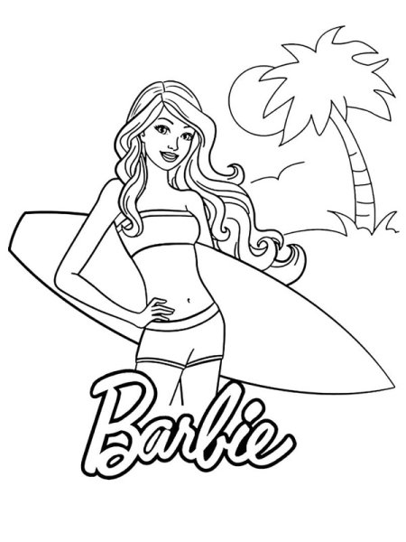 Раскраска Барби на пляже