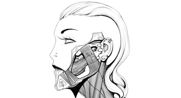 Девушка киборг скетч