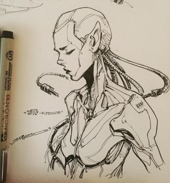 Скетч карандашом киберпанк