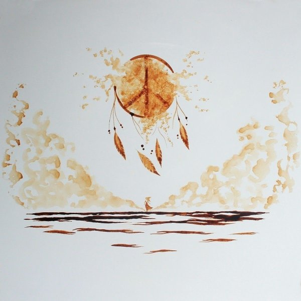 Рисование кофем на бумаге