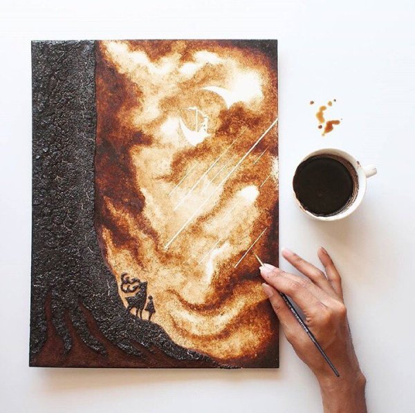 Рисование кофе на бумаге