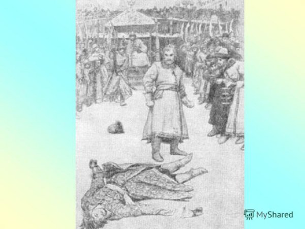 Рисунок Лермантов про купца и Ивана Васильевича и опричника