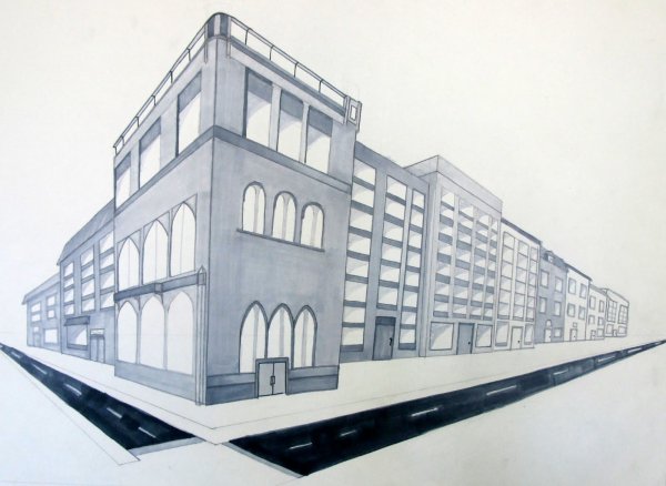 Угловая перспектива здания Баухауз