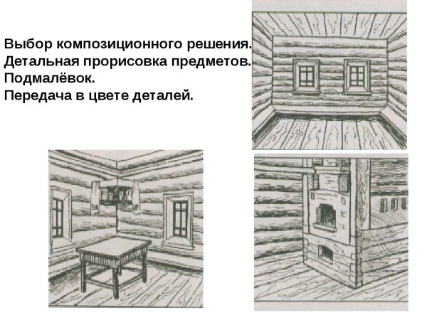 Русская изба рисунок сбоку