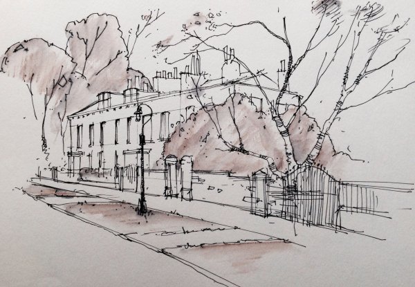 Городской пейзаж карандашом