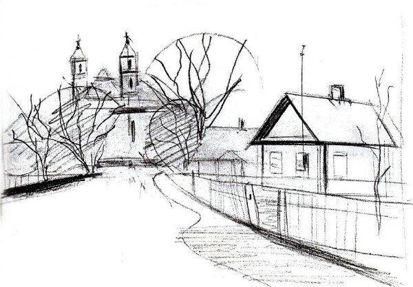 Набросок городского пейзажа легкий