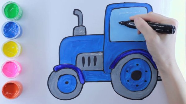 Рисование красками трактор для детей