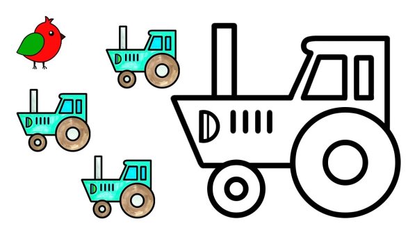 Синий трактор для малышей рисунок