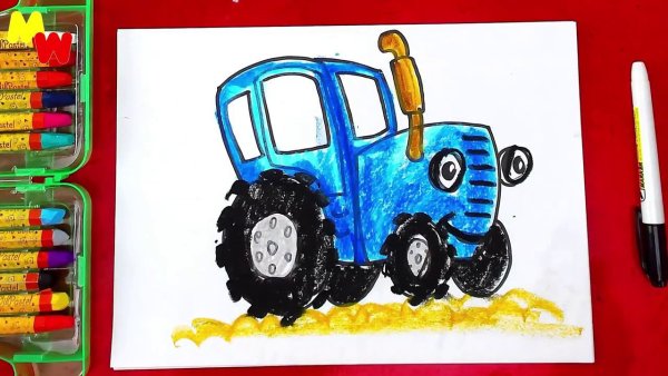 Синий трактор рисовать