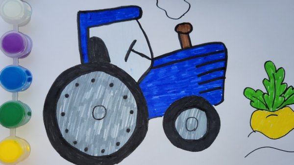 Синий трактор для срисовки