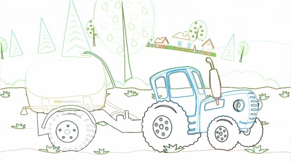 Синий трактор разукрашка для малышей