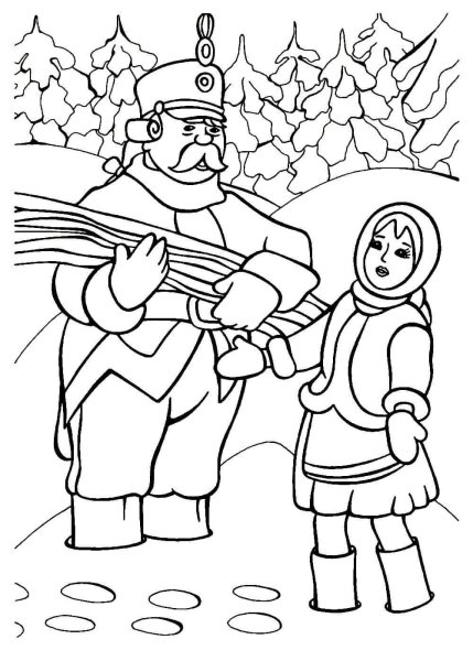 Падчерица из сказки 12 месяцев раскраска