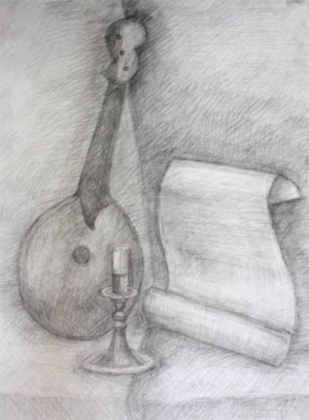 Музыкальный натюрморт карандашом