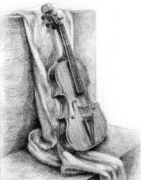 Натюрморт в графике с музыкальными инструментами