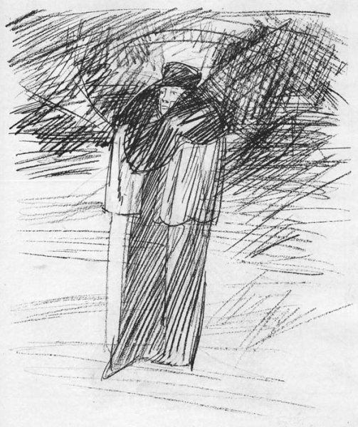 Рисунок шинель Гоголь карандашом