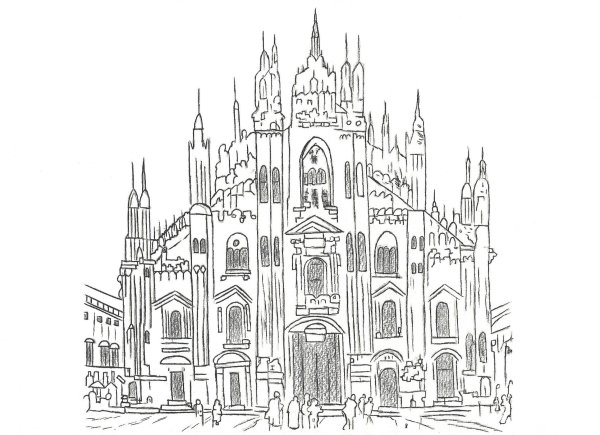 Милан собор Дуомо нарисовать