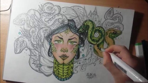 Медуза Горгона для срисовки легко