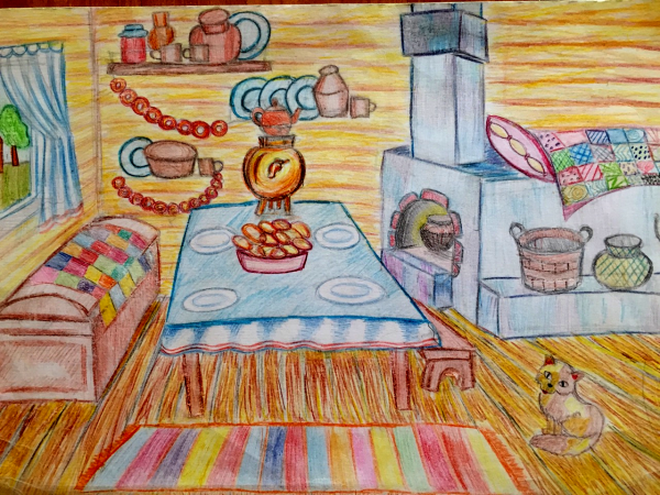 Интерьер русской избы рисунки