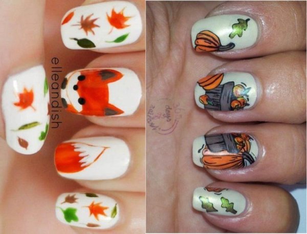 Легкие осенние рисунки на ногтях