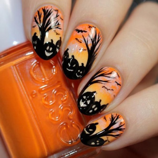 Маникюр осень оранжевый с черным