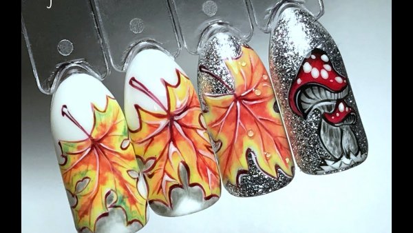 Рисование на ногтях осенних листьев