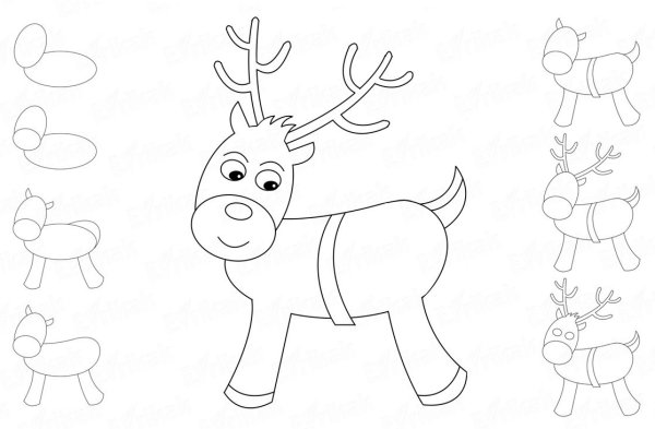 Поэтапное рисование оленя для детей