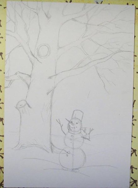 Детские рисунки зима карандашом