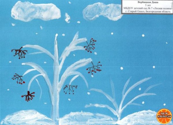 Зимний городской пейзаж гуашью