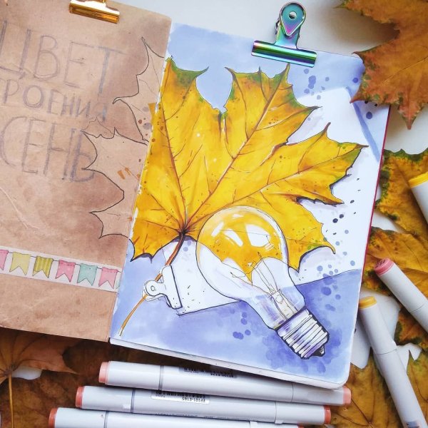 Рисование осени фломастером