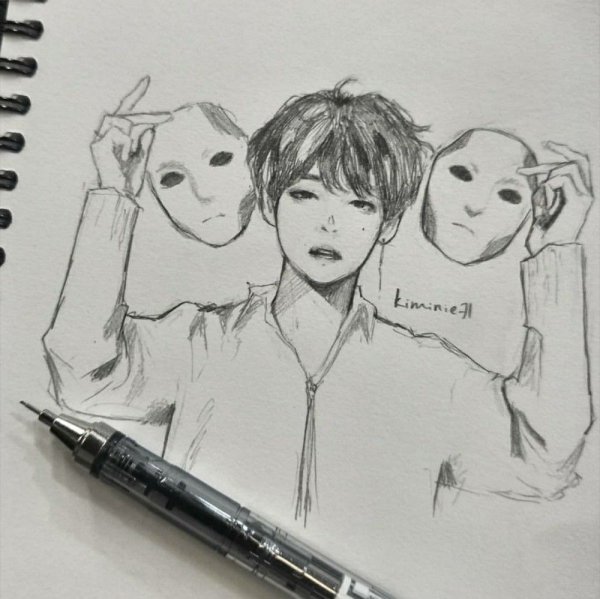 БТС В аниме стиле карандашом