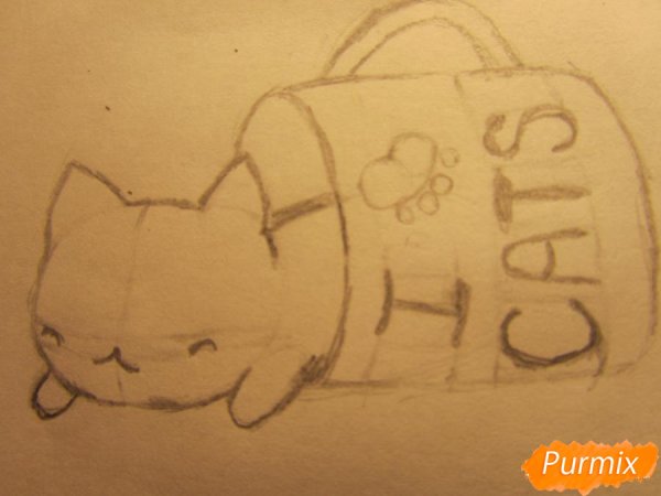 Рисунок кот в кружке для срисовки легкие